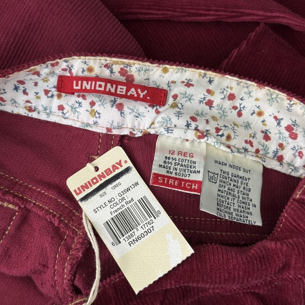 Union Bay Jeans Girls 12 Corduroy Bootcut Flare Red 27 Vintage Y2K Juniors NEW - Picture 3 of 11